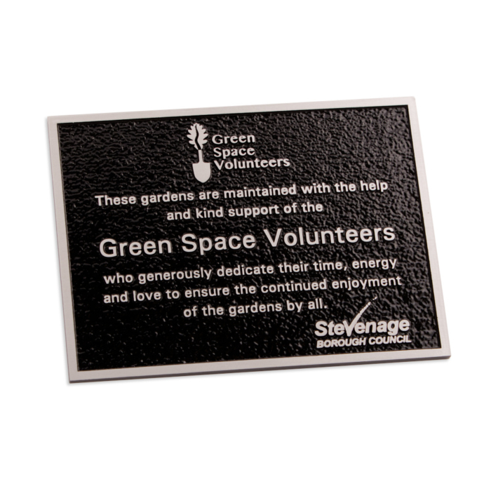 Black and Silver plaque for the Green Spaces volunteers