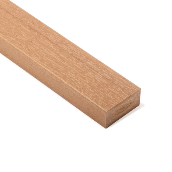 Oak coloured recycled plastic batten with wood effect grain.