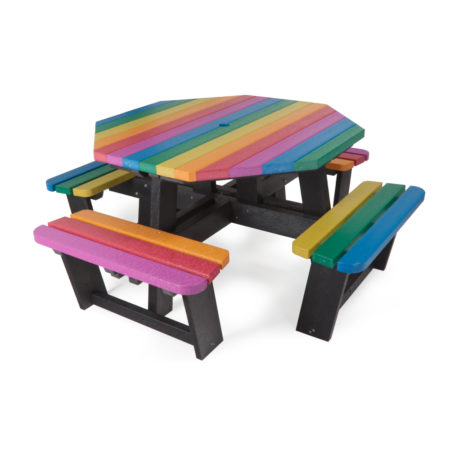 Rainbow Octagonal Picnic Table | 100% Recycled Plastic | Earth Anchors