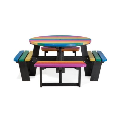 Round Multi Colour Picnic Table | Recycled Plastic | Earth-Anchors