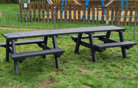 Recycled Plastic Picnic Table in Black on Grass